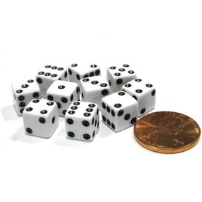 Set of 10 8mm Six Sided D6 Small Square Dice White with Black Pips by Koplow Games