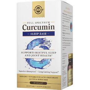 Solgar Full Spectrum Curcumin Sleep Ease, 60 Licaps - Supports Calm, Tranquil Rest & Relaxation, Antioxidant Support - Melatonin, PharmaGABA, Venetron, Curcumin - Non-GMO, Vegetarian - 30 Servings