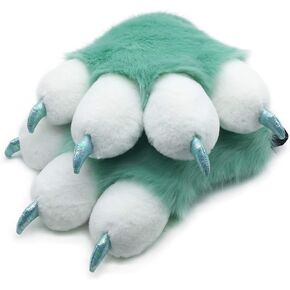 Furryvalley Fursuit Paws فروي جزئي تأثيري قفازات مخلب رقيق زي الدب الأسد الدعائم للأطفال البالغين (الأخضر النعناع)