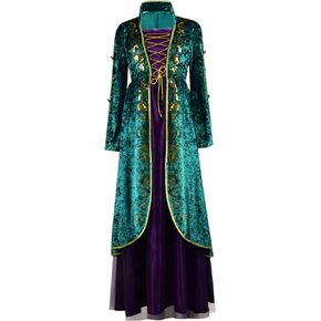 Womens Winifred Sanderson Dress Halloween Witch Cosplay Costume Plus Size Robe Dress Full Set Outfits