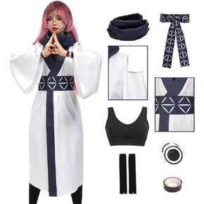 DAZCOS Ryomen Sukuna JJK Cosplay Costume Set Women Adult US Size Off Shoulder Robe and Scarf Kimono Outfit with Waistband
