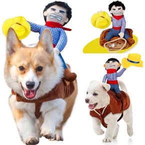 Dog Costumes Pet Cowboy Rider Costumes Pet Knight Style with Doll and Hat Clothes Puppy Halloween Novelty Funny Cosplay Apparel Accessories Outfits for Small Medium Dogs Cats (Small)