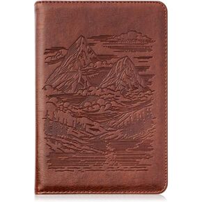 Mountains Refillable Faux Leather Journal, Mens Journal, 6x8.7 Vegan Lined Writing Journal for Women