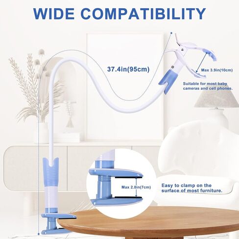 حامل عالمي لمراقبة الأطفال مع حزام أمان، حامل كاميرا أطفال مرن بذراع طويل 37.4 بوصة، حامل بمشبك قابل للتعديل لمعظم أجهزة مراقبة الأطفال والهواتف المحمولة، مثبت على سرير الأطفال/السرير/المكتب in Kuwait