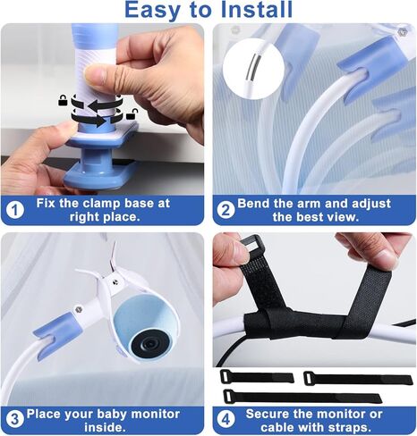 حامل عالمي لمراقبة الأطفال مع حزام أمان، حامل كاميرا أطفال مرن بذراع طويل 37.4 بوصة، حامل بمشبك قابل للتعديل لمعظم أجهزة مراقبة الأطفال والهواتف المحمولة، مثبت على سرير الأطفال/السرير/المكتب in Kuwait