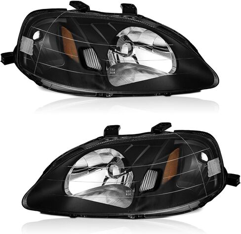 for 1999-2000 Honda Civic 2/3/4 Door Headlights Models Headlight Pair Headlamp Black Housing Amber Reflector Left+Right Side in Saudi Arabia