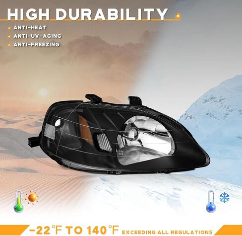 for 1999-2000 Honda Civic 2/3/4 Door Headlights Models Headlight Pair Headlamp Black Housing Amber Reflector Left+Right Side in Saudi Arabia