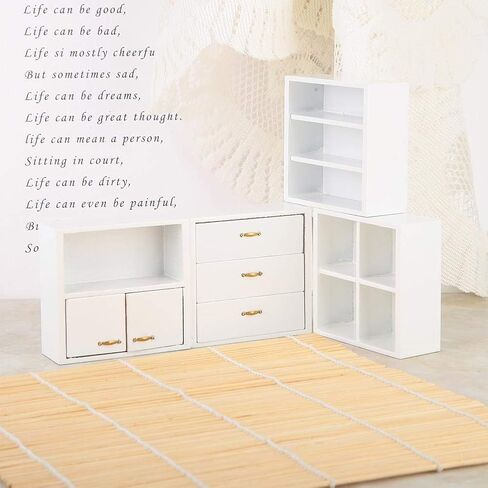 Dollhouse Cabinet Furniture, 4pcs 1:12 Cabinet Unit Doll House Furniture, DIY Wooden Dollhouse Furniture Set, for Putting Greenery, Enamel, Book, Musical Instrument(White) in Saudi Arabia