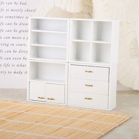 Dollhouse Cabinet Furniture, 4pcs 1:12 Cabinet Unit Doll House Furniture, DIY Wooden Dollhouse Furniture Set, for Putting Greenery, Enamel, Book, Musical Instrument(White) in Saudi Arabia