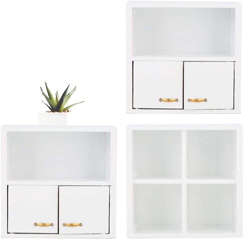 Dollhouse Cabinet Furniture, 4pcs 1:12 Cabinet Unit Doll House Furniture, DIY Wooden Dollhouse Furniture Set, for Putting Greenery, Enamel, Book, Musical Instrument(White) in Saudi Arabia