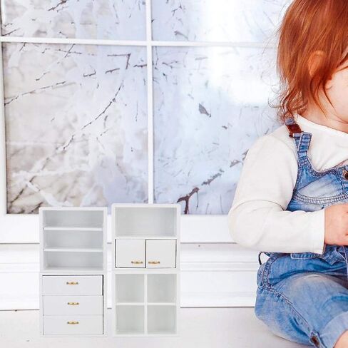 Dollhouse Cabinet Furniture, 4pcs 1:12 Cabinet Unit Doll House Furniture, DIY Wooden Dollhouse Furniture Set, for Putting Greenery, Enamel, Book, Musical Instrument(White) in Saudi Arabia