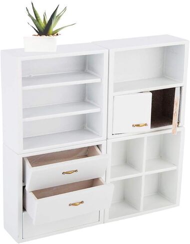 Dollhouse Cabinet Furniture, 4pcs 1:12 Cabinet Unit Doll House Furniture, DIY Wooden Dollhouse Furniture Set, for Putting Greenery, Enamel, Book, Musical Instrument(White) in Saudi Arabia