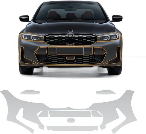 for BMW 3 Series G20 2023 Gloss Clear Car Paint Protective Film Self Adhesive TPU Rainproof Waterproof HD Bars Scratch Protector Exterior Accessories (Car Front Bar&Headlights 8Pcs) in Saudi Arabia
