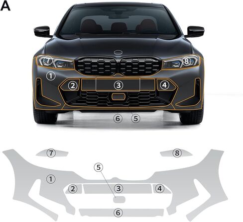 for BMW 3 Series G20 2023 Gloss Clear Car Paint Protective Film Self Adhesive TPU Rainproof Waterproof HD Bars Scratch Protector Exterior Accessories (Car Front Bar&Headlights 8Pcs) in Saudi Arabia