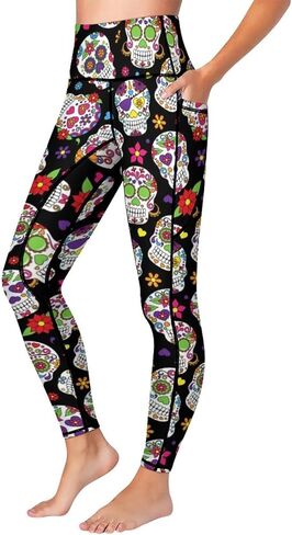 High Waist Yoga Pants with Pockets Tummy Control Workout Running 4 Way Stretch Yoga Leggings for Girls Women in Kuwait