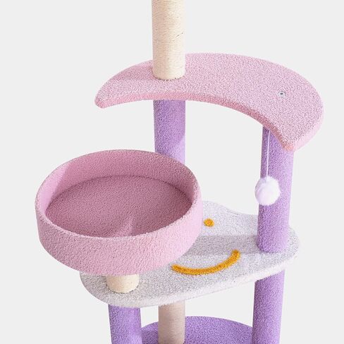 Cute Cat Tree, 49in Purple Cat Tower, Multi-Level Pink Cat Tree with Scratching Post & Toys with Moon Star Cloud for Kittens Small-Medium Cats, Purple&Pink in Saudi Arabia