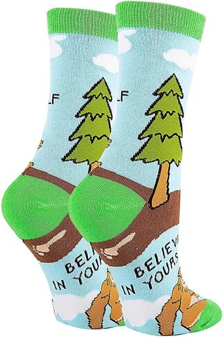 ooohyeah Women’s Novelty Bigfoot Crew Socks, Crazy Funny Cotton Dress Socks Stocking Stuffer Gift - Believe, Shoe Size 5-10 in Saudi Arabia