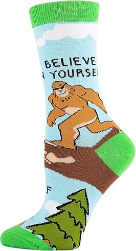 ooohyeah Women’s Novelty Bigfoot Crew Socks, Crazy Funny Cotton Dress Socks Stocking Stuffer Gift - Believe, Shoe Size 5-10 in Saudi Arabia