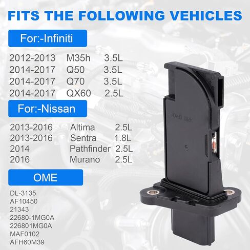 Mass Air Flow Sensor MAF Compatible with Nissan Altima Sentra Pathfinder Infiniti M35h Q50 Q70 QX60 1.8L 2.5L 3.5L Replacement for 22680-1MG0A MAF0102 in Saudi Arabia