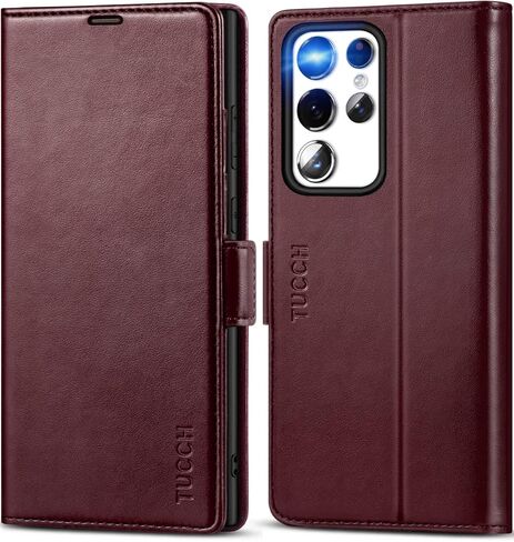 حافظة محفظة TUCCH لهاتف Galaxy S23 Ultra 5G، [جراب داخلي مقاوم للصدمات من مادة TPU] مسند [محجب RFID] فتحة بطاقة، غطاء فوليو من جلد البولي يوريثان المغناطيسي متوافق مع هاتف Galaxy S23 Ultra 5G 6.8 بوصة 2023، أسود in Kuwait