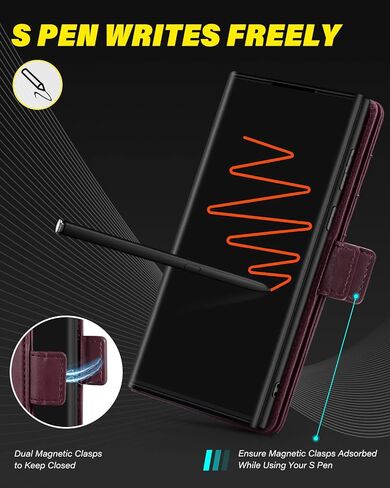 حافظة محفظة TUCCH لهاتف Galaxy S23 Ultra 5G، [جراب داخلي مقاوم للصدمات من مادة TPU] مسند [محجب RFID] فتحة بطاقة، غطاء فوليو من جلد البولي يوريثان المغناطيسي متوافق مع هاتف Galaxy S23 Ultra 5G 6.8 بوصة 2023، أسود in Kuwait