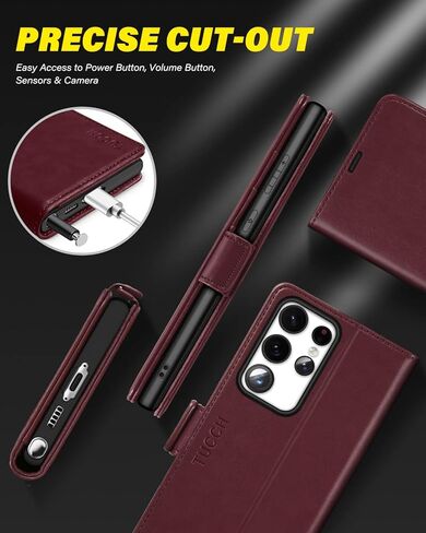 حافظة محفظة TUCCH لهاتف Galaxy S23 Ultra 5G، [جراب داخلي مقاوم للصدمات من مادة TPU] مسند [محجب RFID] فتحة بطاقة، غطاء فوليو من جلد البولي يوريثان المغناطيسي متوافق مع هاتف Galaxy S23 Ultra 5G 6.8 بوصة 2023، أسود in Kuwait