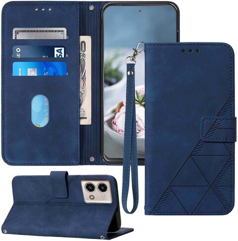 مصممة لمحفظة Moto G Stylus 5G 2023، [مسند] [حزام المعصم] [فتحات حامل البطاقة] حافظة هاتف واقية داخلية من مادة TPU G Stylus 5G، غطاء قلاب من جلد البولي يوريثان لهاتف Moto G Stylus 5G (2023) (أزرق) in Saudi Arabia