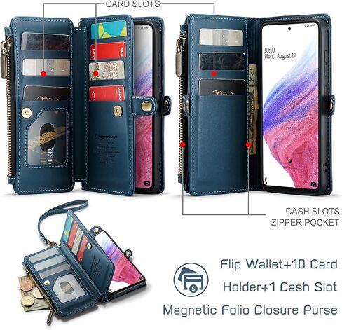حافظة Defencase لهاتف Samsung Galaxy A53 5G، 【RFID Blocking】 حافظة لهاتف Samsung A53 5G محفظة للنساء والرجال، حافظة هاتف من جلد البولي يوريثان بحزام قلاب مغناطيسي وسحاب وحامل بطاقات لهاتف Galaxy A53 5G، أرجواني in Saudi Arabia