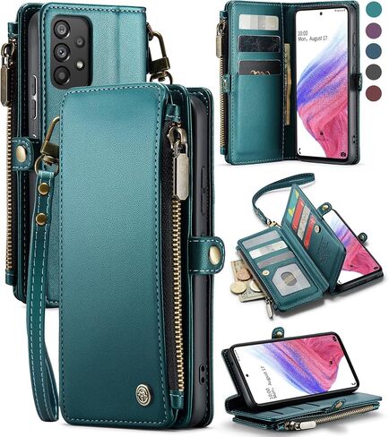 حافظة Defencase لهاتف Samsung Galaxy A53 5G، 【RFID Blocking】 حافظة لهاتف Samsung A53 5G محفظة للنساء والرجال، حافظة هاتف من جلد البولي يوريثان بحزام قلاب مغناطيسي وسحاب وحامل بطاقات لهاتف Galaxy A53 5G، أرجواني in Saudi Arabia
