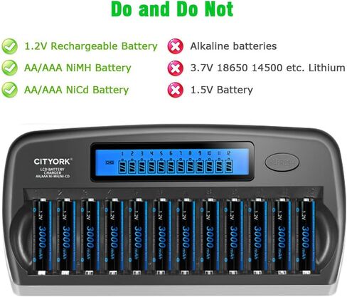 12 فتحة LCD الذكية شاحن بطارية قابلة للشحن سريع ل 1.2 فولت AA AAA NiMH بطاريات قابلة للشحن مع شاحن سيارة in Kuwait