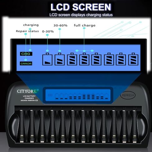 12 فتحة LCD الذكية شاحن بطارية قابلة للشحن سريع ل 1.2 فولت AA AAA NiMH بطاريات قابلة للشحن مع شاحن سيارة in Kuwait