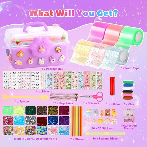Lokuc Nano Tape Bubble Kit for Kids, 19.7Ft Nano Tape with Box, Nano Tape Squishy Maker kit with Glitter, Clay, Beads, Stickers and Tutorials in Saudi Arabia