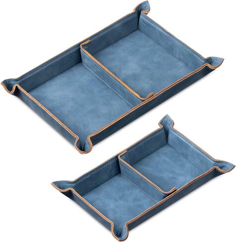 Navaris Faux Leather Tray Set - 2 Valet Organizer Trays for Bedside Table Desk with Dividers- Store Keys, Change, Wallet, Phone, Glasses - Gray in Saudi Arabia