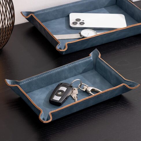Navaris Faux Leather Tray Set - 2 Valet Organizer Trays for Bedside Table Desk with Dividers- Store Keys, Change, Wallet, Phone, Glasses - Gray in Saudi Arabia