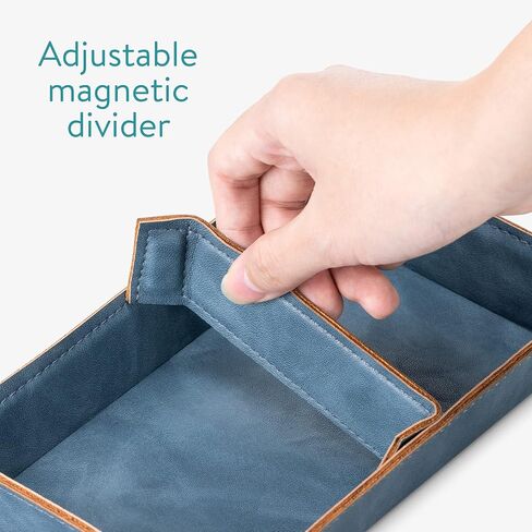 Navaris Faux Leather Tray Set - 2 Valet Organizer Trays for Bedside Table Desk with Dividers- Store Keys, Change, Wallet, Phone, Glasses - Gray in Saudi Arabia
