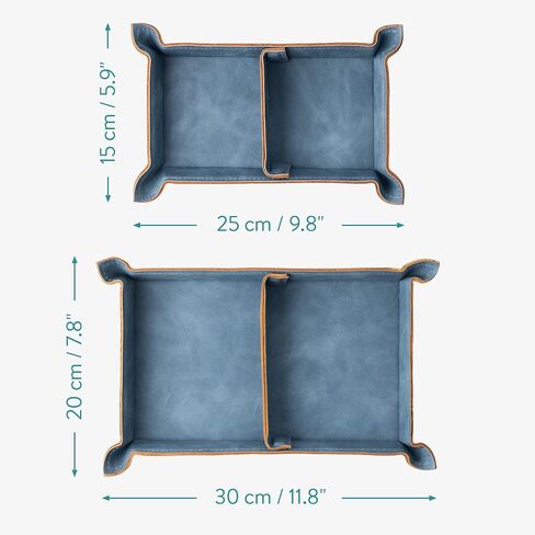 Navaris Faux Leather Tray Set - 2 Valet Organizer Trays for Bedside Table Desk with Dividers- Store Keys, Change, Wallet, Phone, Glasses - Gray in Saudi Arabia