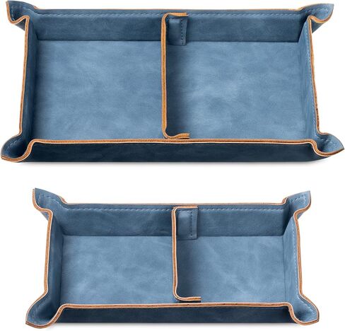 Navaris Faux Leather Tray Set - 2 Valet Organizer Trays for Bedside Table Desk with Dividers- Store Keys, Change, Wallet, Phone, Glasses - Gray in Saudi Arabia