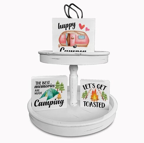 علامات صندوق خشبي للتخييم، 3 قطع، صينية متدرجة تحت عنوان المخيم، علامات خشبية ديكور، أقوال معسكر، علامات كتلة خشبية، مجموعة طاولة محورية، ديكور للتخييم لمكتب الرف المنزلي in Kuwait