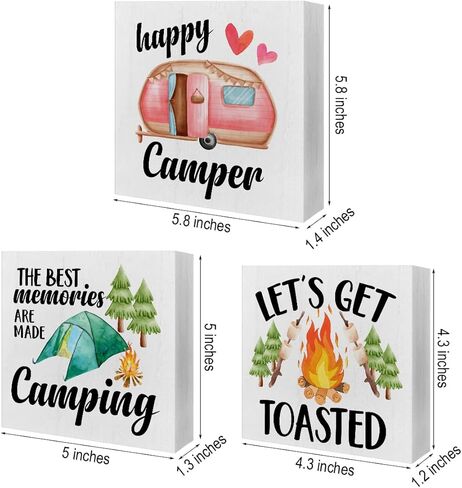 علامات صندوق خشبي للتخييم، 3 قطع، صينية متدرجة تحت عنوان المخيم، علامات خشبية ديكور، أقوال معسكر، علامات كتلة خشبية، مجموعة طاولة محورية، ديكور للتخييم لمكتب الرف المنزلي in Kuwait