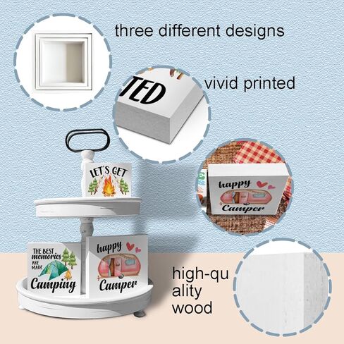 علامات صندوق خشبي للتخييم، 3 قطع، صينية متدرجة تحت عنوان المخيم، علامات خشبية ديكور، أقوال معسكر، علامات كتلة خشبية، مجموعة طاولة محورية، ديكور للتخييم لمكتب الرف المنزلي in Kuwait