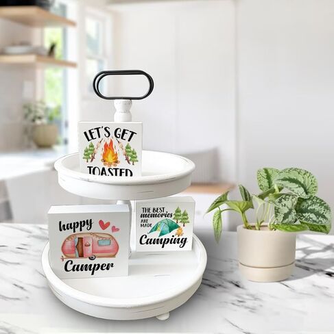 علامات صندوق خشبي للتخييم، 3 قطع، صينية متدرجة تحت عنوان المخيم، علامات خشبية ديكور، أقوال معسكر، علامات كتلة خشبية، مجموعة طاولة محورية، ديكور للتخييم لمكتب الرف المنزلي in Kuwait