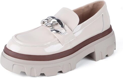 ADAMUM المتسكعون للنساء العروة وحيد منصة منتصف مكتنزة المتسكعون الكلاسيكية جولة اصبع القدم الانزلاق على مكتب سلسلة أحذية جلدية بدون كعب مريحة بيني عارضة الأحذية in Kuwait