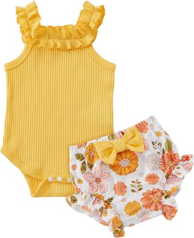الوليد الطفل الفتيات ملابس طفل ملابس الصيف كشكش أكمام ارتداءها الأزهار السراويل لطيف الملابس مجموعة 3M 6M 12M 18M in Kuwait