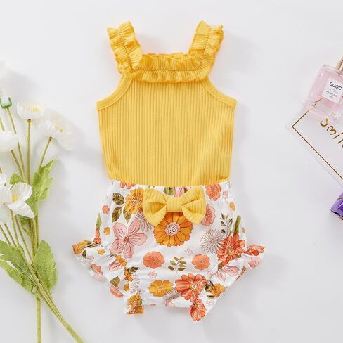 الوليد الطفل الفتيات ملابس طفل ملابس الصيف كشكش أكمام ارتداءها الأزهار السراويل لطيف الملابس مجموعة 3M 6M 12M 18M in Kuwait