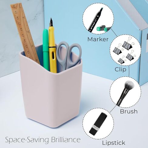 Y YOMA 1 حزمة حامل القلم للمكتب لطيف البلاستيك قلم رصاص كأس القلم الحاويات مربع المنظم التصميم الجمالي الحديث حل تخزين سطح المكتب للأقلام، وأقلام الرصاص، علامة، فرشاة ماكياج، موراندي الأحمر in Kuwait