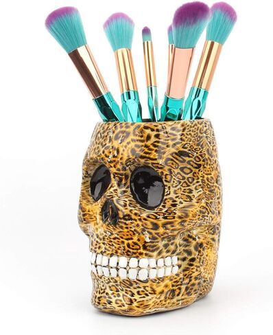 Creative Skull Head Makeup Brush Holder,Make Up Brush Case,Organizer Cosmetic Organizer,Pen Holder for Bathroom,Dressing room,Desk,Dorm (Black) in Saudi Arabia