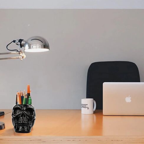 Creative Skull Head Makeup Brush Holder,Make Up Brush Case,Organizer Cosmetic Organizer,Pen Holder for Bathroom,Dressing room,Desk,Dorm (Black) in Saudi Arabia