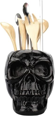 Creative Skull Head Makeup Brush Holder,Make Up Brush Case,Organizer Cosmetic Organizer,Pen Holder for Bathroom,Dressing room,Desk,Dorm (Black) in Saudi Arabia