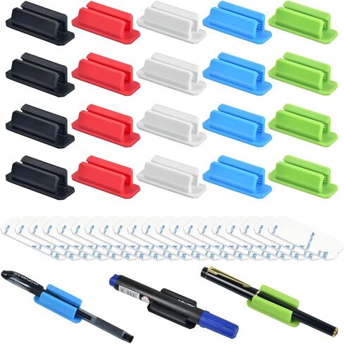 20 Pack Pen Holder Silicone,Adhesive Pen Holder for Desk,Marker Clip for Classroom Office Desk Accessories, Pencil Holder with 20 Double Sided Extra Sticky Tape (Black) in Saudi Arabia