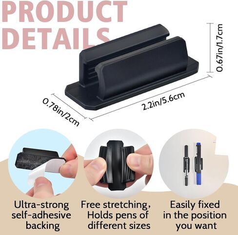 20 Pack Pen Holder Silicone,Adhesive Pen Holder for Desk,Marker Clip for Classroom Office Desk Accessories, Pencil Holder with 20 Double Sided Extra Sticky Tape (Black) in Saudi Arabia